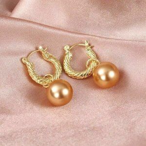 Earrings Champagne Pearl & Gold Tone Hoops Drop Convertible NWT 16511 16512